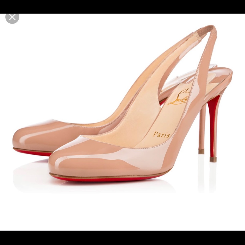 Christian Louboutin Fifi sling back. Patent Leather nude 85mm. Size 37.5